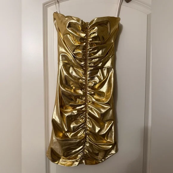 Alex Perry Metallic Gold Strapless Mini Dress - Picture 5 of 7